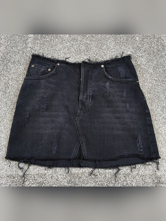 BDG Dresses & Skirts - BDG Grunge Punk Distressed Denim Mini Skirt Black Button Fly Raw Hem Size Small